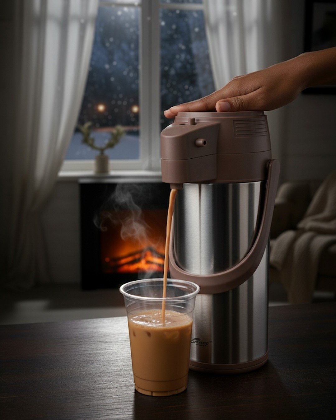 1.9 Litre Stainless Steel Insulated Flask – Hot & Cold Beverage Dispenser with Green, Brown & Silver-Grey Accents CK - Image 3