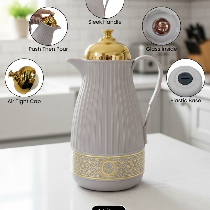 Premium 1 Litre Insulated Flask – Elegant Glass Lined Hot & Cold Beverage Server CK