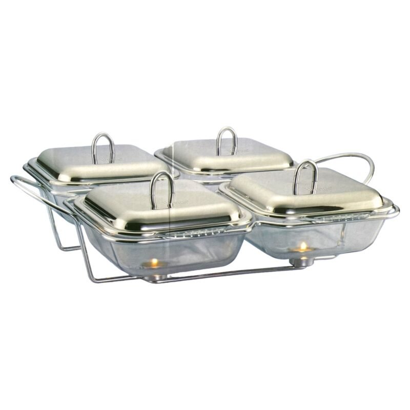 Food Warmer with Glass Dish – 4 Pcs Buffet Serving Set | Hot & Cold Food Server CK