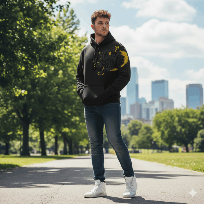 Urban Tiger Graphic Hoodie – Black & Yellow Street Style
