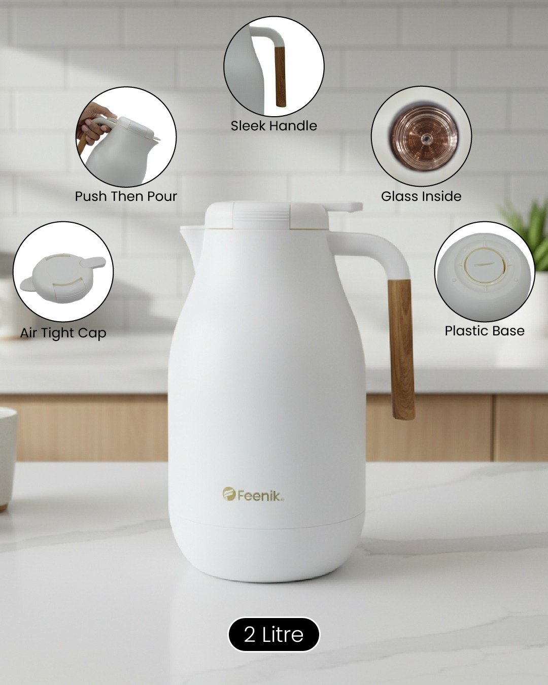 Feenik 2 Litre Thermos Flask – Minimalist Design, Maximum Function | Hot & Cold Beverage Dispenser CK