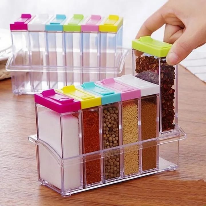 6PCS Seasoning Box Set – 6-in-1 Plastic Spice Organizer for Kitchen, Masala & Food Storage Containers