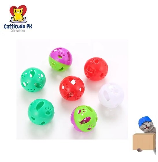 Cat Toy Plastic Play Ball with Bell | Interactive Rolling Cat Toy | Fun Exercise Ball for Kittens & Cats