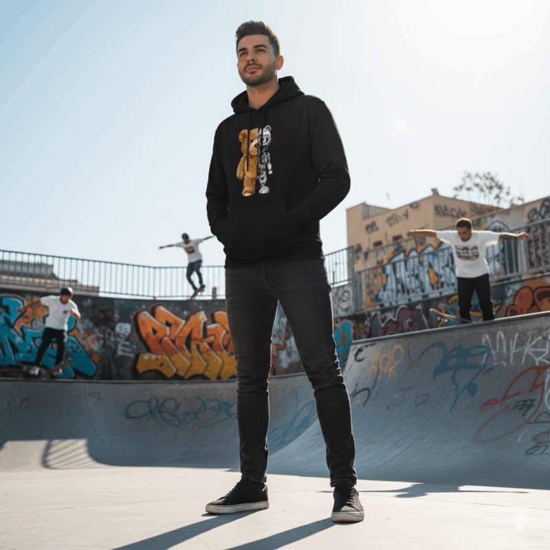 Cyborg Teddy Bear Graphic Pullover Hoodie | Street wear Split Design