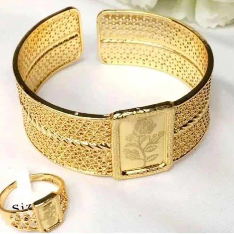 Gold-Printed Kara & Ring Set for Women – Stylish Fashion Jewelry Combo