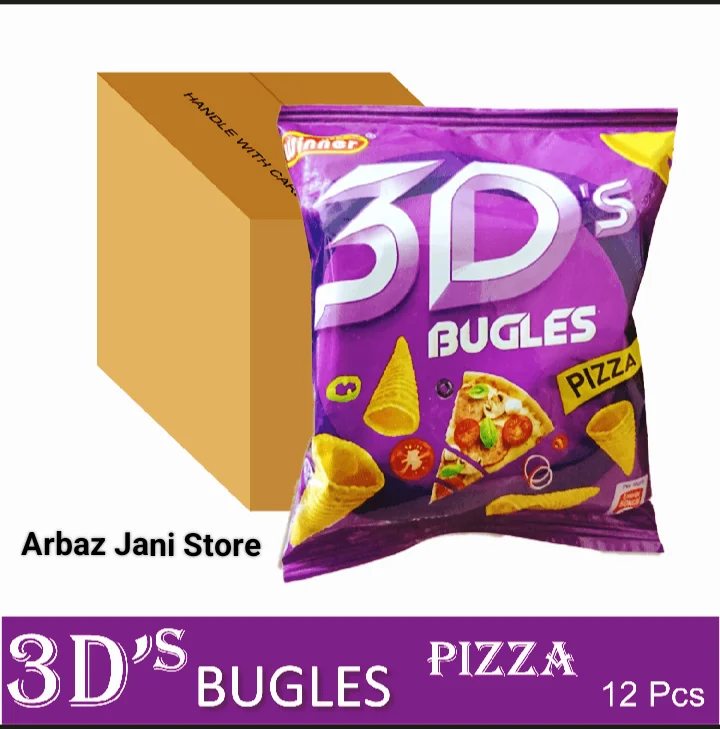 3D’s Bugles Pizza Flavored Snacks – Pack of 12 | Crispy Cone Snack | Bold Pizza Taste | Affordable Price