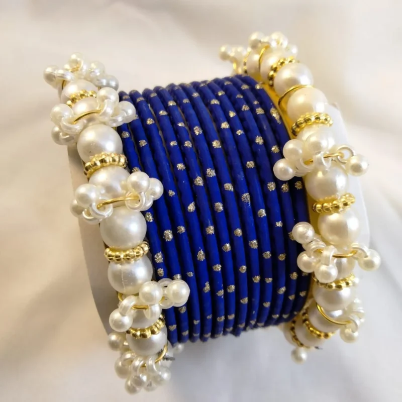 Metal Bangles Set with White Pearls – Elegant Kangan for Women & Girls
