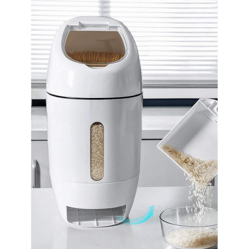 Automatic Rice & Cereal Dispenser | Large Capacity Grain Storage Box with Measuring Cup | Airtight Kitchen Food Tank Organize