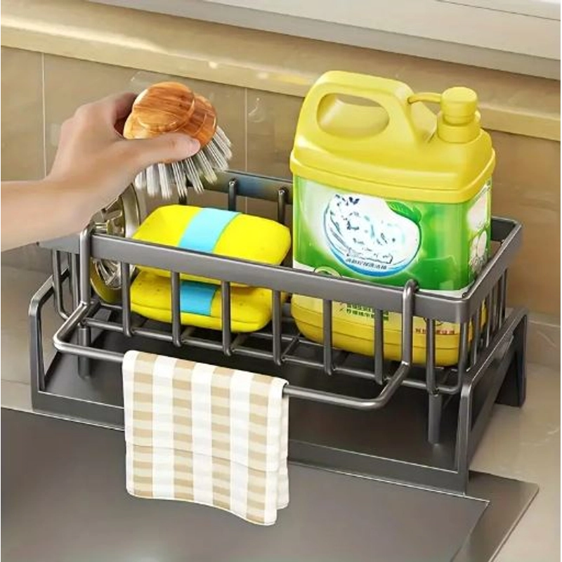 No-Drill Kitchen Sink Caddy | Durable Plastic Sponge & Brush Organizer for Sink Storage