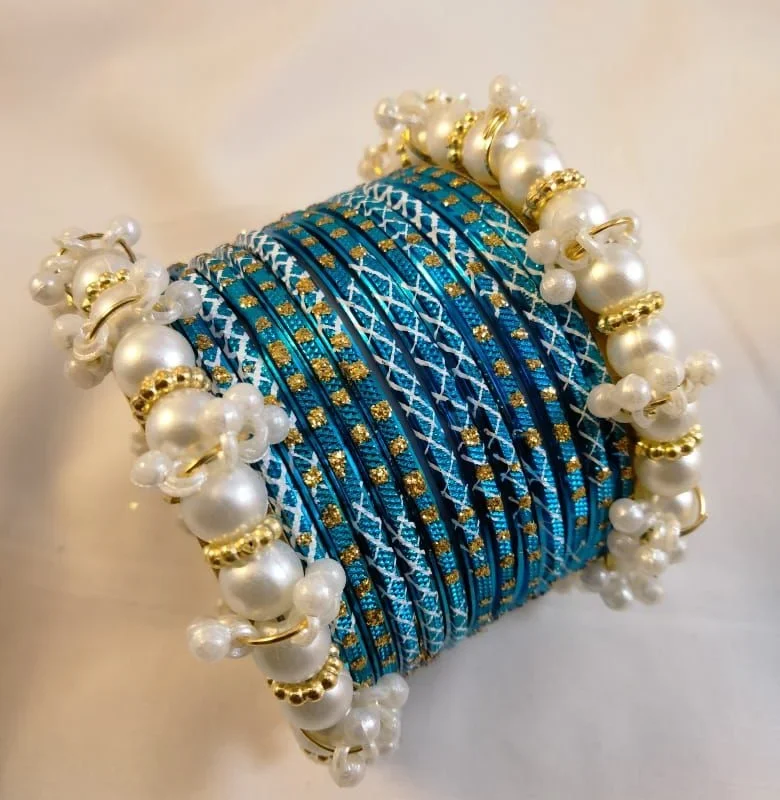 Metal Bangles Set with White Pearls – Elegant Kangan for Women