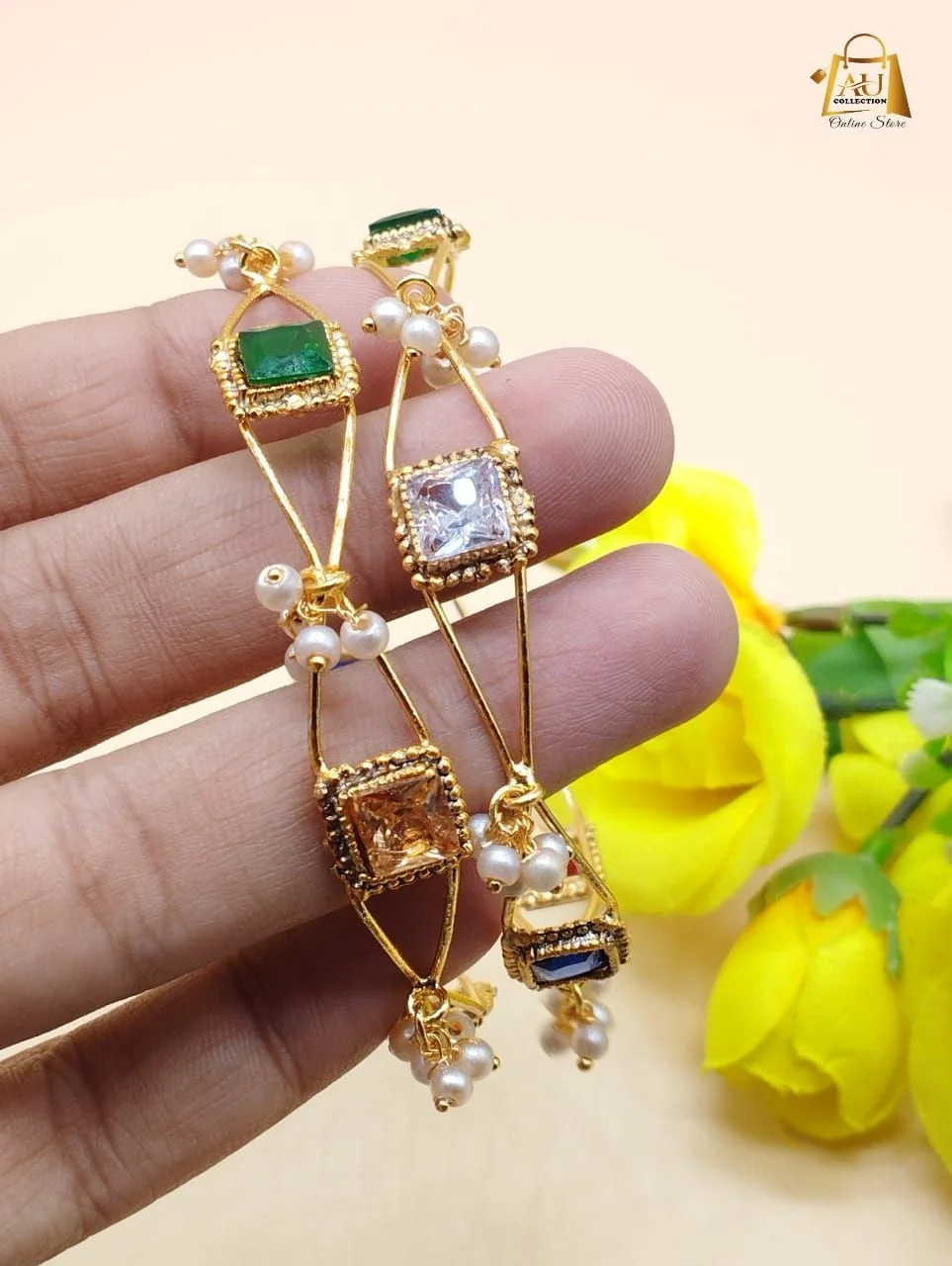 Multi Stone Fancy Bangles for Women – Stylish, Colorful & Party Wear Jewelry