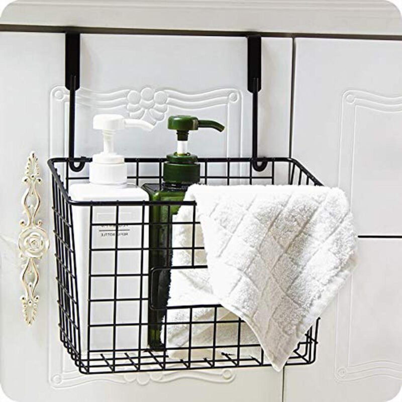 Hanging Cabinet Storage Basket | Over Door Kitchen Organizer Rack | Cabinet Door Hanging Basket Holder for Bathroom, Pantry & Cleaning Supplies