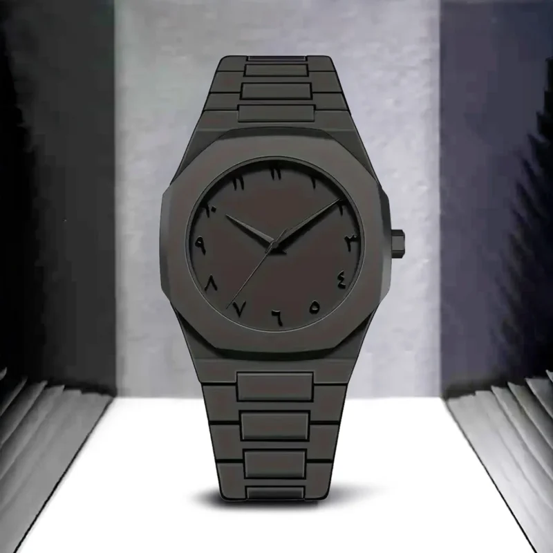 Arabic Aura Matt Black Watch for Men & Women | 2025 Latest High-Quality Stainless Steel Watch with Butterfly Clasp