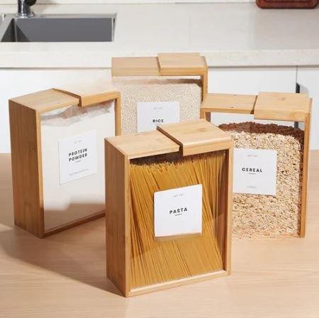 Bamboo Grain Storage Box – Airtight Square Pantry Organizer for Rice, Cereal, Pulses & Dry Goods