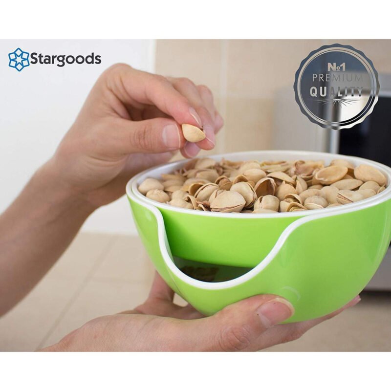 Double Dish Snack Bowl – Pistachio & Peanut Serving Bowl with Shell/Seeds Storage Compartment