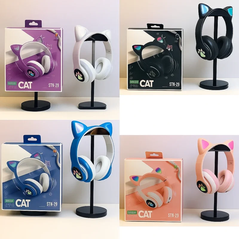 STN-28 Wireless Cat Ear Bluetooth Headphones | Stereo Sound, RGB Lights, Noise Cancelling, Mic & TF Card Support