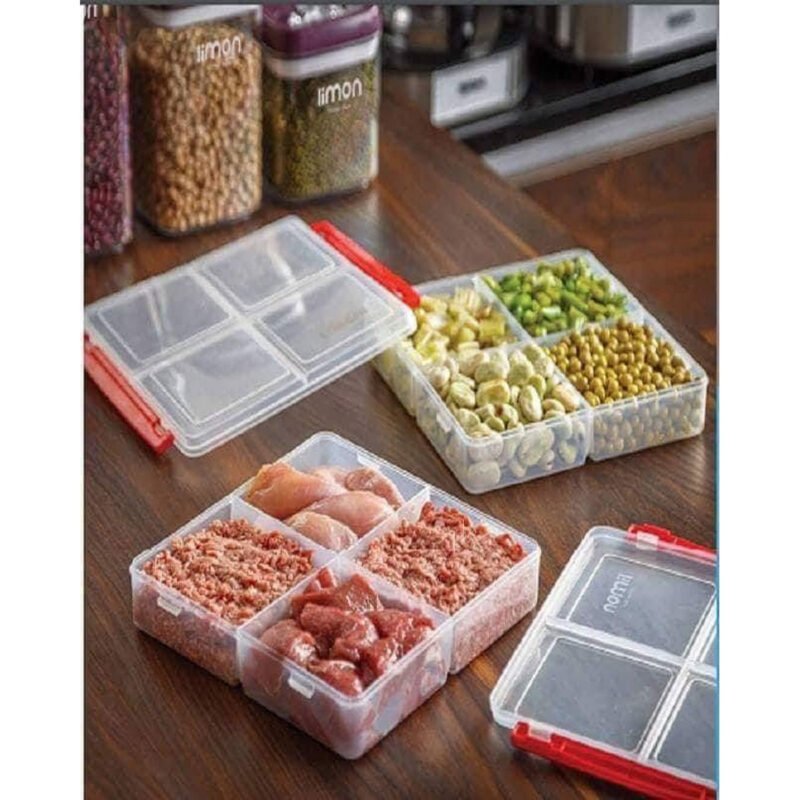 4-Section Food Storage Box – Multi-Compartment Airtight Container for Snacks, Dry Goods & Kitchen Organization