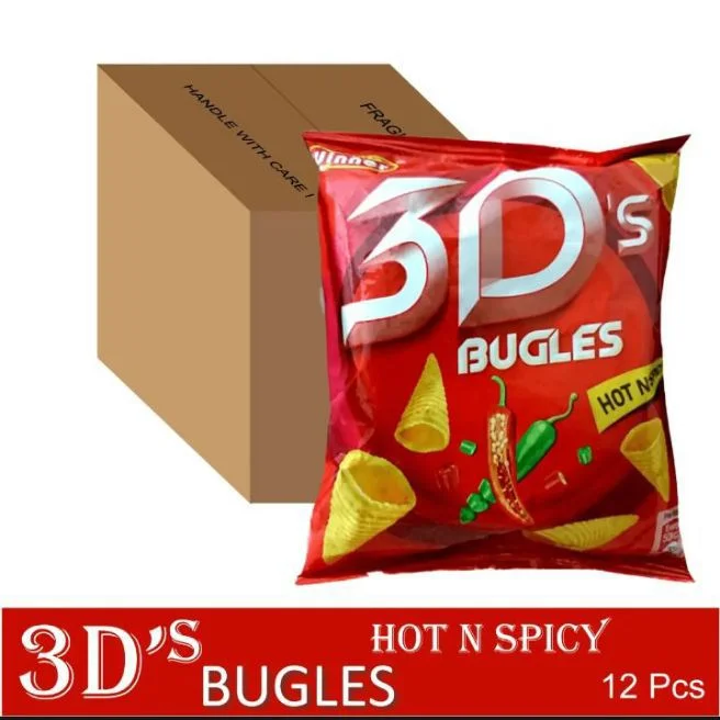 Original 3D’s Buggles Hot n Spicy Snacks – Pack of 12 Crunchy Cone Chips | Tasty, Crispy & Affordable Spicy Snack