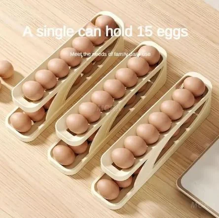 Automatic Scrolling Egg Rack | Double Layer Egg Dispenser | Rolling Countertop Egg Storage Tray for Kitchen - Image 5