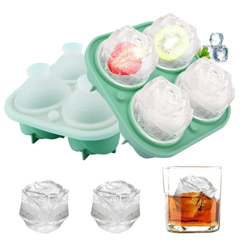 Rose Ice Cube Tray – Large Silicone Rose Ice Mold with Built-In Funnel | Beautiful Flower Ice Cube Molds for Drinks, Cocktails & Parties