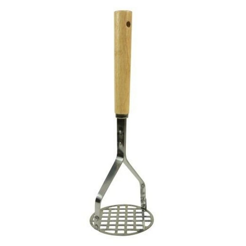 Wooden Handle Potato Masher | Heavy-Duty Stainless Steel Masher for Potatoes & Vegetable