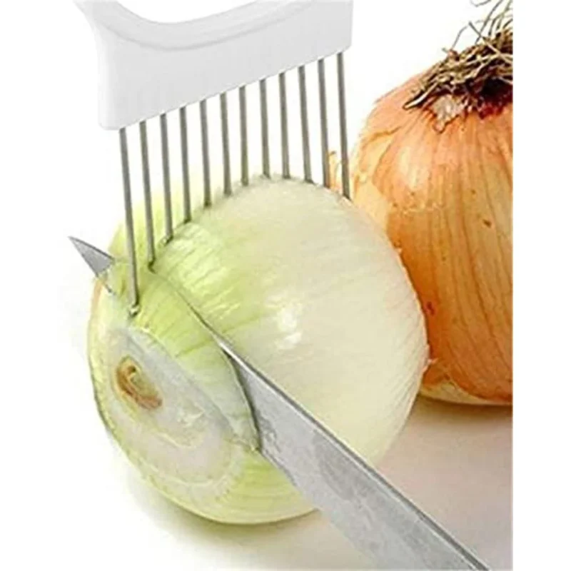 Tomato & Onion Slicer Cutting Aid – Stainless Steel Vegetable Holder Guide & Safe Slicing For