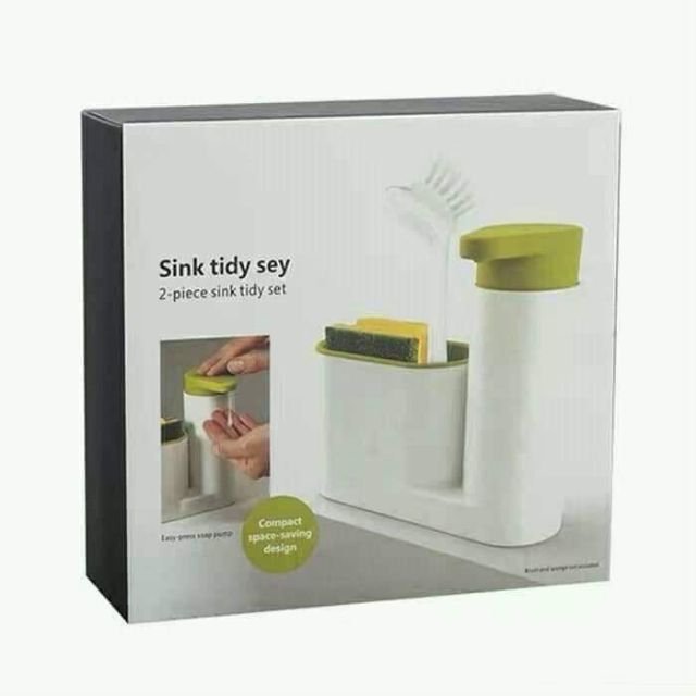 2 in 1 Sink Tidy Set | Soap Dispenser with Sponge Holder | Kitchen Sink Organizer for Dishwashing Liquid & Cleaning Accessories - Image 3