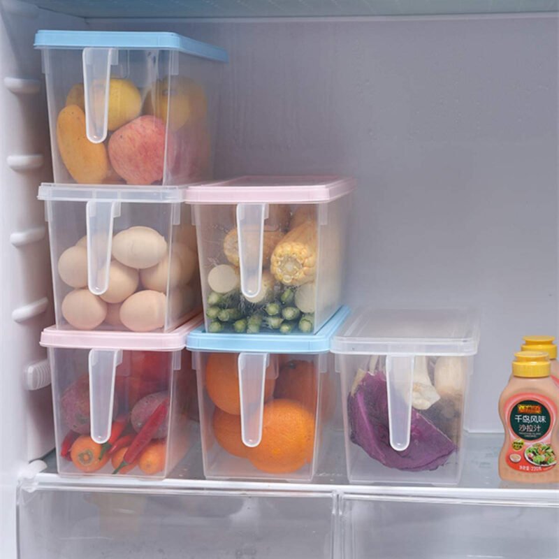 Refrigerator Storage Box with Lid & Handle | Stackable Fridge Organizer Bin | Kitchen Freezer Food Storage Container