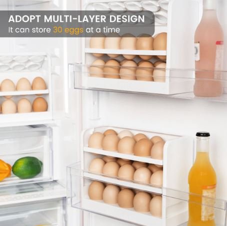 30 Grid Egg Holder for Refrigerator | 3-Layer Plastic Egg Storage Container | Kitchen Egg Organizer Box (White)