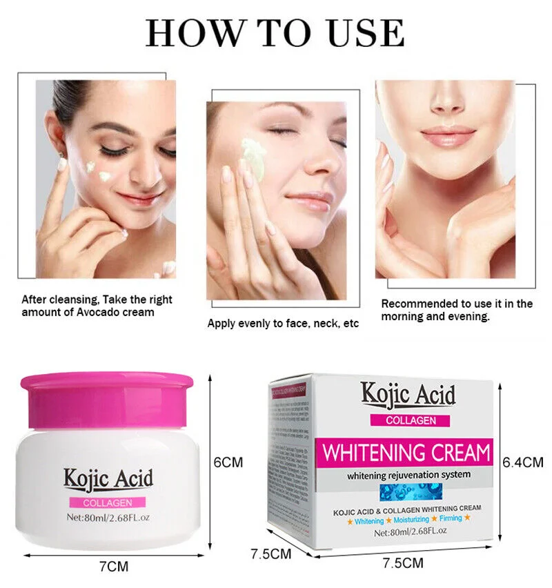Kojic Acid Collagen Skin Whitening Cream 80ml | Triple Action Brightening, Anti-Spot & Moisturizing Face Cream - Image 2