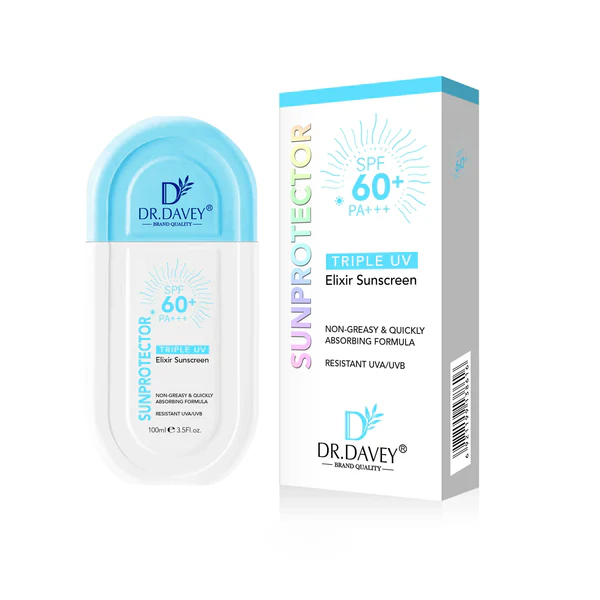 Dr. Davey Triple UV Elixir Sunscreen SPF60+100ml | UV Protection Moisturizing Sun Block for Face & Body