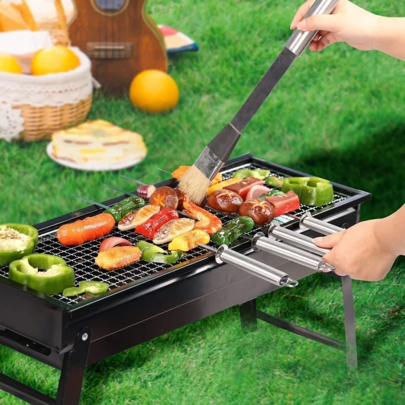 Charcoal BBQ Grill – Stainless Steel Foldable Barbecue Tool Kit for Camping, Picnic & Outdoor Parties