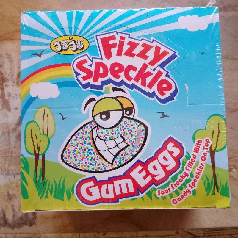 Original JoJo Fizzy Speckle (Pack of 24) | Sour Candy-Filled Gum Egg | Long-Lasting Chewing Gum | Rainbow Khata Bubble Gum