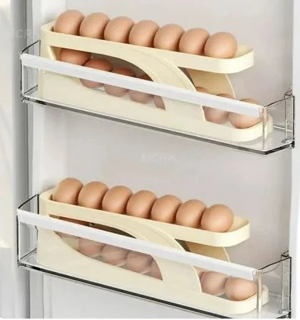 Automatic Scrolling Egg Rack | Double Layer Egg Dispenser | Rolling Countertop Egg Storage Tray for Kitchen