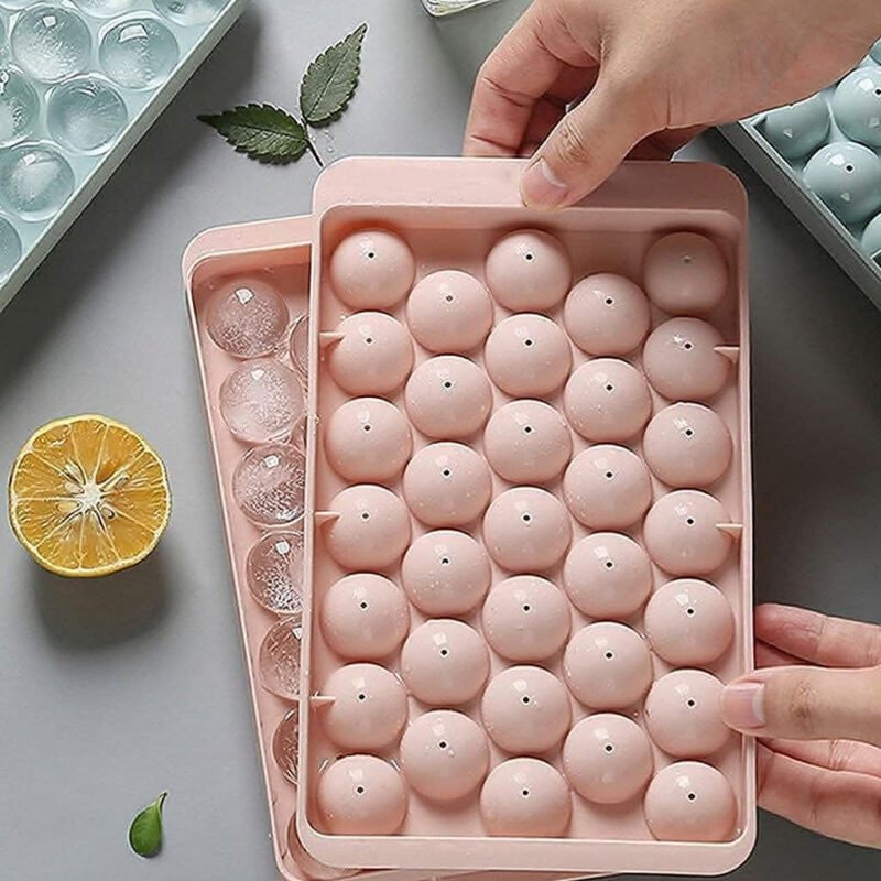Plastic Mini Ice Ball Round Ice Cube Tray with Lid | Easy-Release Ice Mold for Drinks
