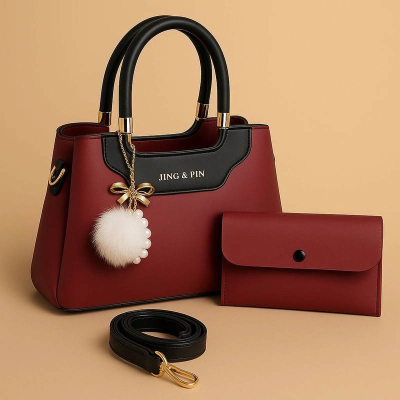 MASTER QUALITY Jing & Pin 2 Piece Shoulder Bag Set | Soft Leather | Big Size (10" x 9") - Image 4