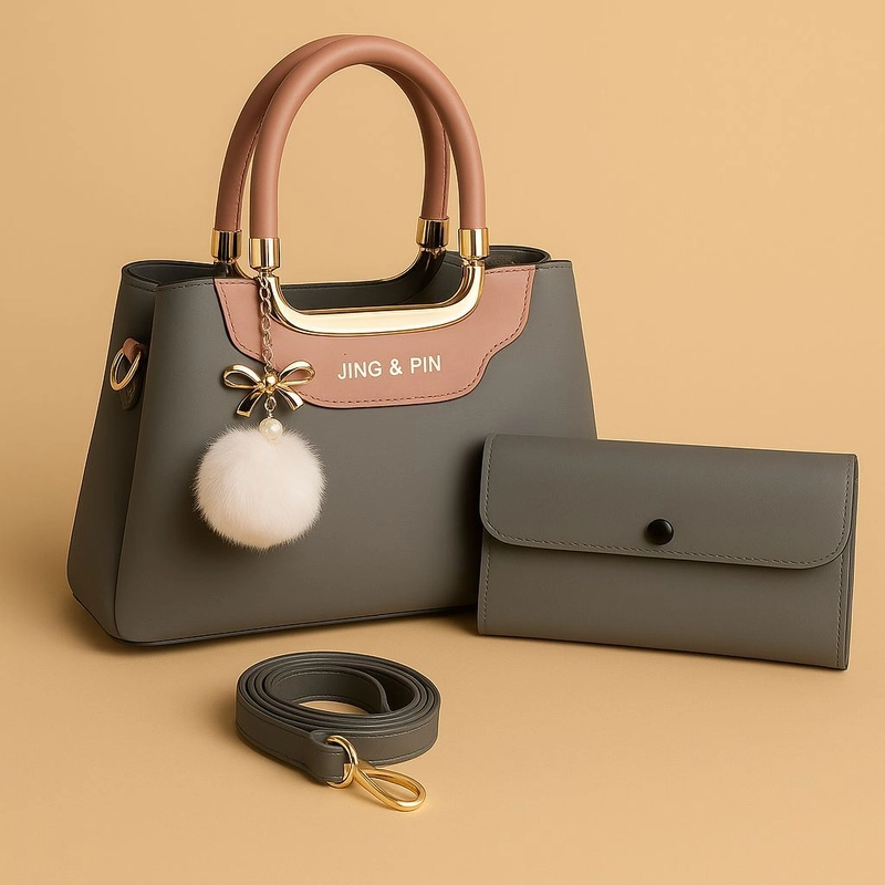 MASTER QUALITY Jing & Pin 2 Piece Shoulder Bag Set | Soft Leather | Big Size (10" x 9") - Image 5