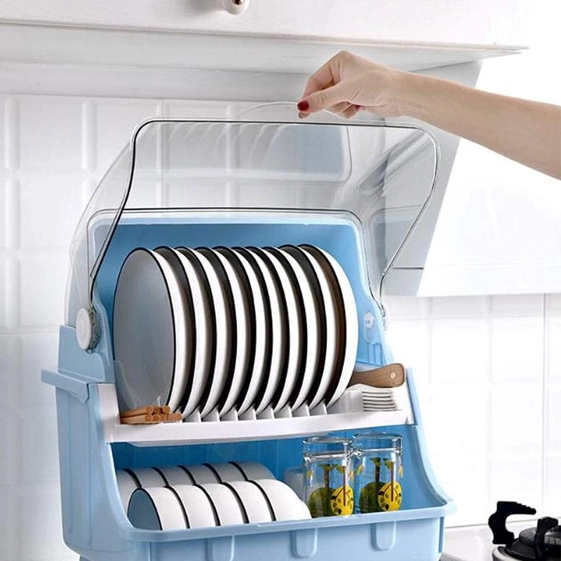 2-Tier Dish Drying Rack with Lid | Kitchen Counter Dish Drainer Shelf with Utensil & Cup Holder + Swivel Spout