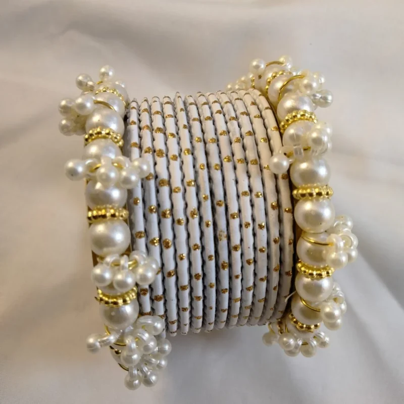 Metal Bangles Set with White Pearls – Elegant Kangan for Women