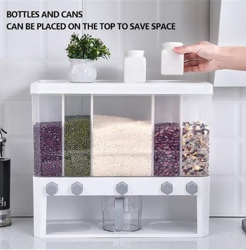15kg 5-Grid Rice & Cereal Dispenser – Insect-Proof, Moisture-Proof Food Storage Container with Measuring Cup - Image 8