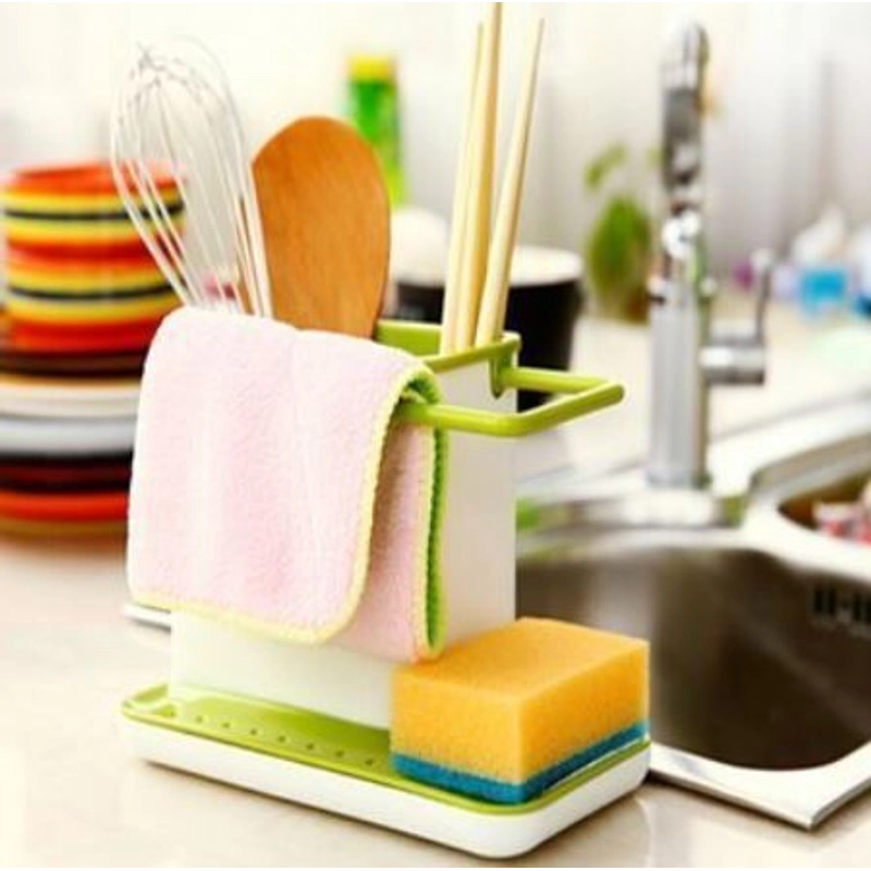 3-in-1 Kitchen Sink Soap & Sponge Organizer | Dish Soap Dispenser with Sponge & Brush Holder