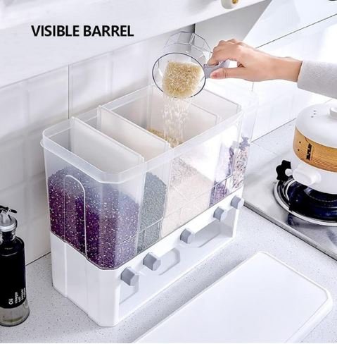 15kg 5-Grid Rice & Cereal Dispenser – Insect-Proof, Moisture-Proof Food Storage Container with Measuring Cup - Image 4