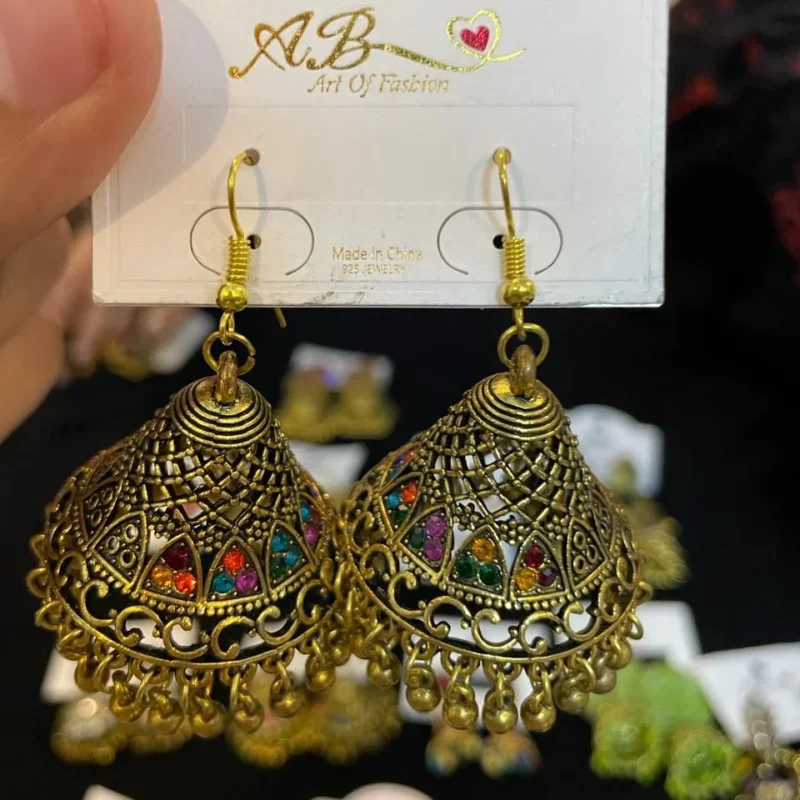 Big Jhumkay Earrings for Women – Metal Stone Work, Traditional & Elegant Jewelry