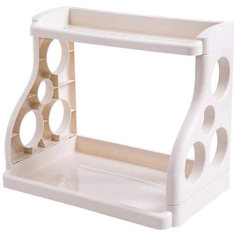 Double Layer Kitchen Seasoning Rack | Plastic Spice Shelf with Knife Holder & Storage Organizer (Apricot) - Image 4