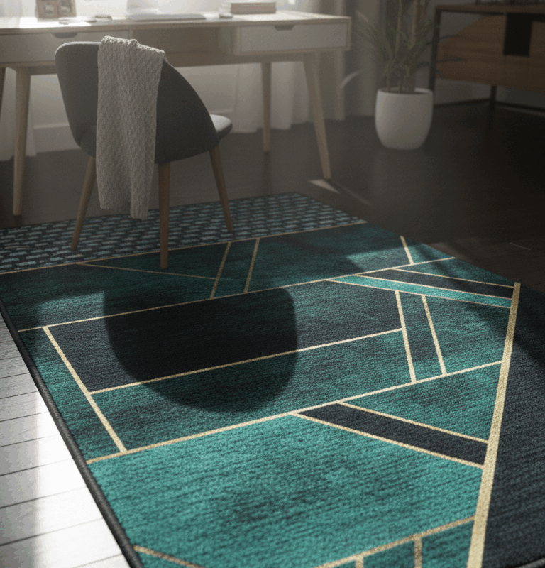 Modern Geometric Teal & Black Area Rug for Living Room | Premium Soft Carpet for Home & Office Décor | Stylish Contemporary Floor Mat