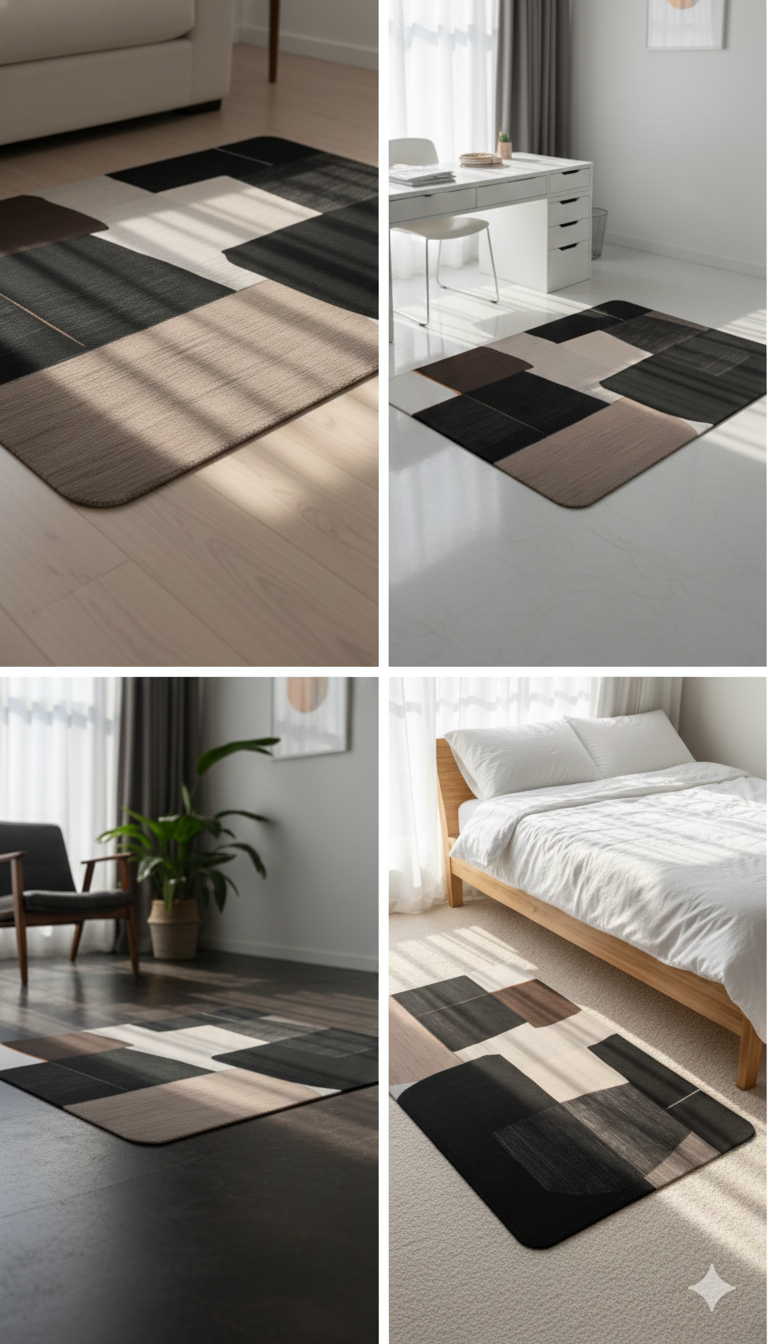 Modern Geometric Area Rug for Living Room – Soft Anti-Slip Carpet with Stylish Black & Neutral Block Design - Image 2