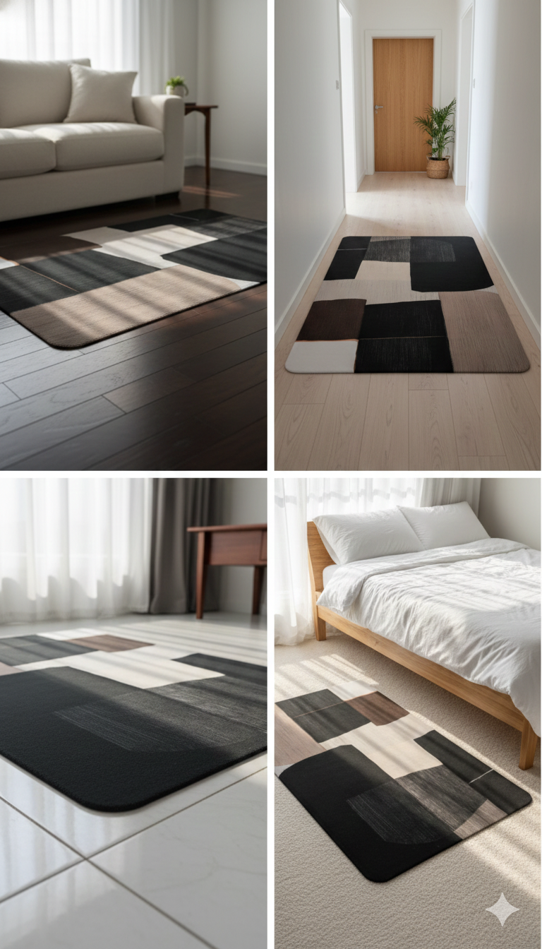 Modern Geometric Area Rug for Living Room – Soft Anti-Slip Carpet with Stylish Black & Neutral Block Design - Image 3