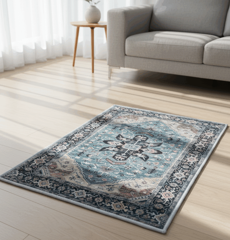 Elegant Blue Vintage Printed Area Rug – Soft, Durable & Stylish Floor Mat for Living Room, Bedroom & Home Decor