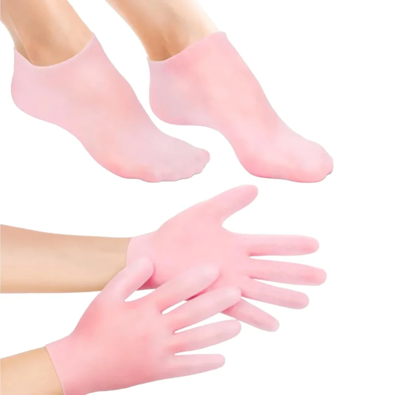 Premium Silicone Gel Moisturizing Gloves & Heel Socks Set – Pain Relief, Anti-Crack Care & Soft Hands/Feet Treatment