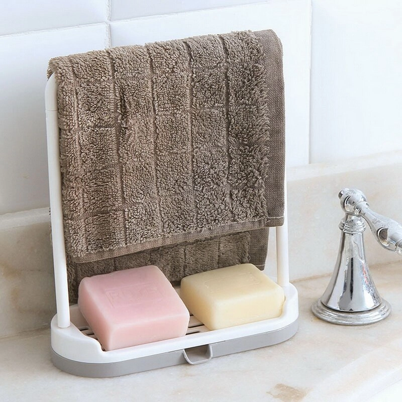 Kitchen Towel & Cloth Holder Hanger | Sink Sponge Holder Shelf & Drainage Rack Organizer